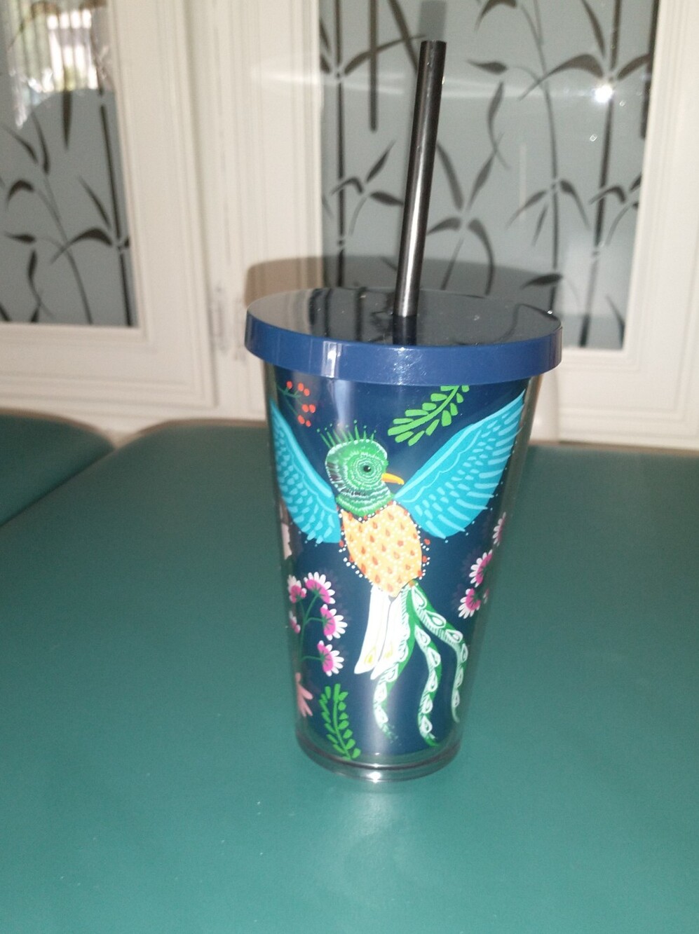 Starbucks 16 oz Bird of Paradise Quetzal Blue Floral Cold Cup Tumbler